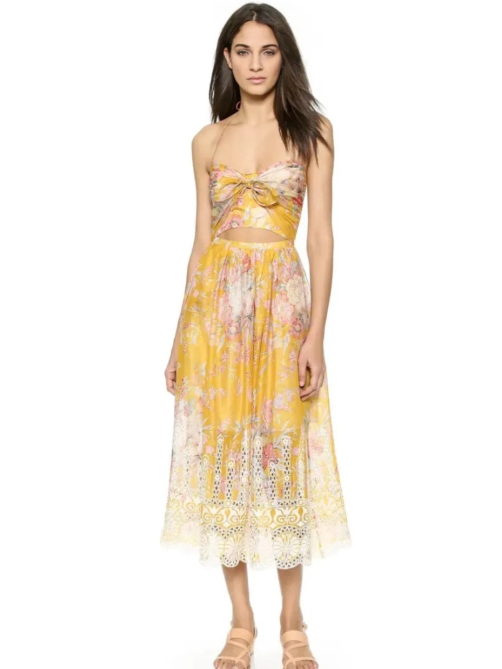 ZIMMERMANN CONFETTI SCALLOP TIE DRESS IN MUSTARD YELLOW